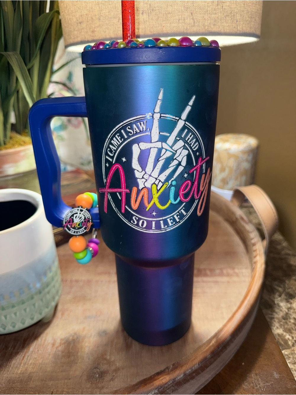 Iridescent Anxiety Travel Tumbler Cup - Blue/Purple Finish